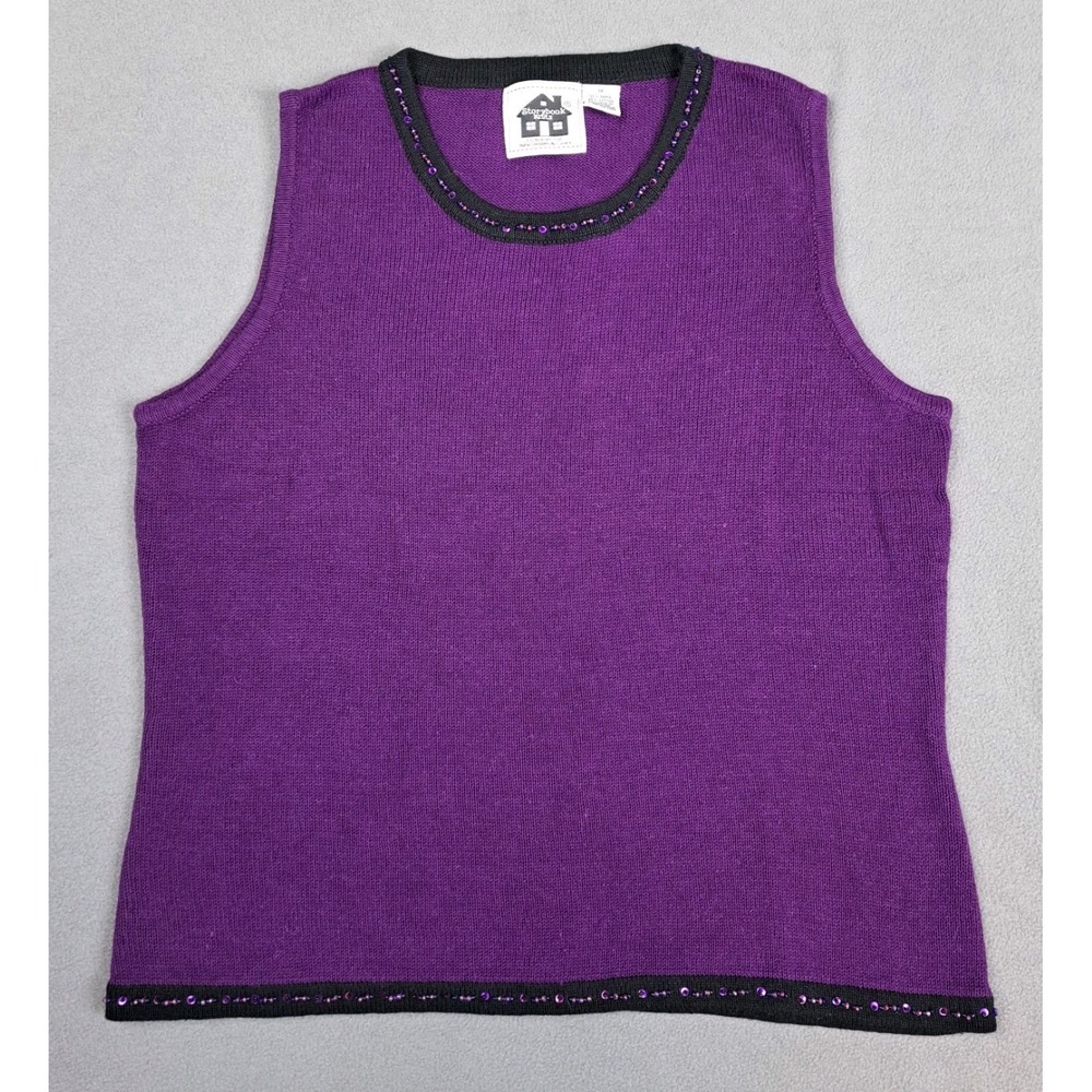 Storybook Knits Purple Sleeveless Knit Tank with Black Trim